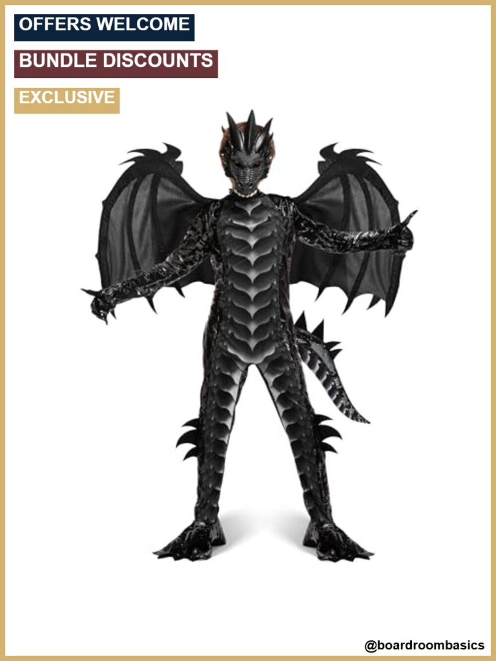 Kids Dragon Costume Set Jumpsuit Wings Tail Mask Halloween Dress Up